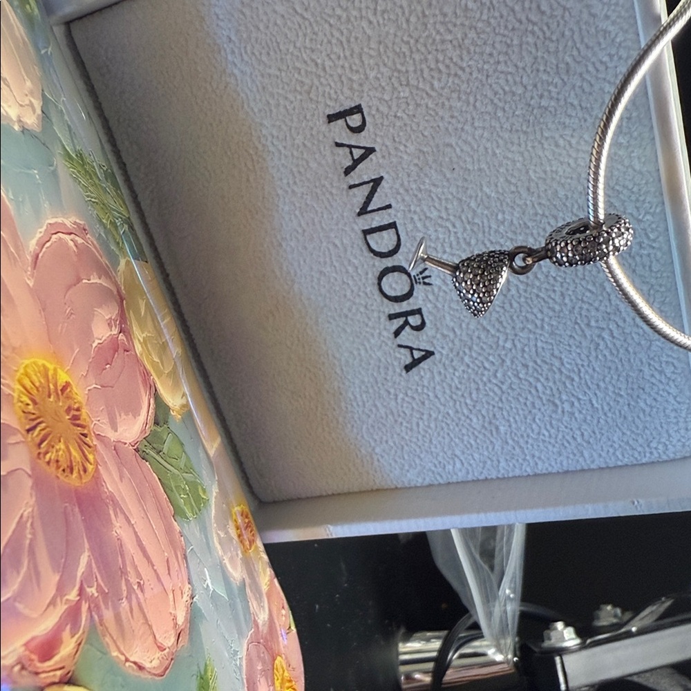 Pandora 925 Silver Pavé Cocktail Glass Dangle Charm